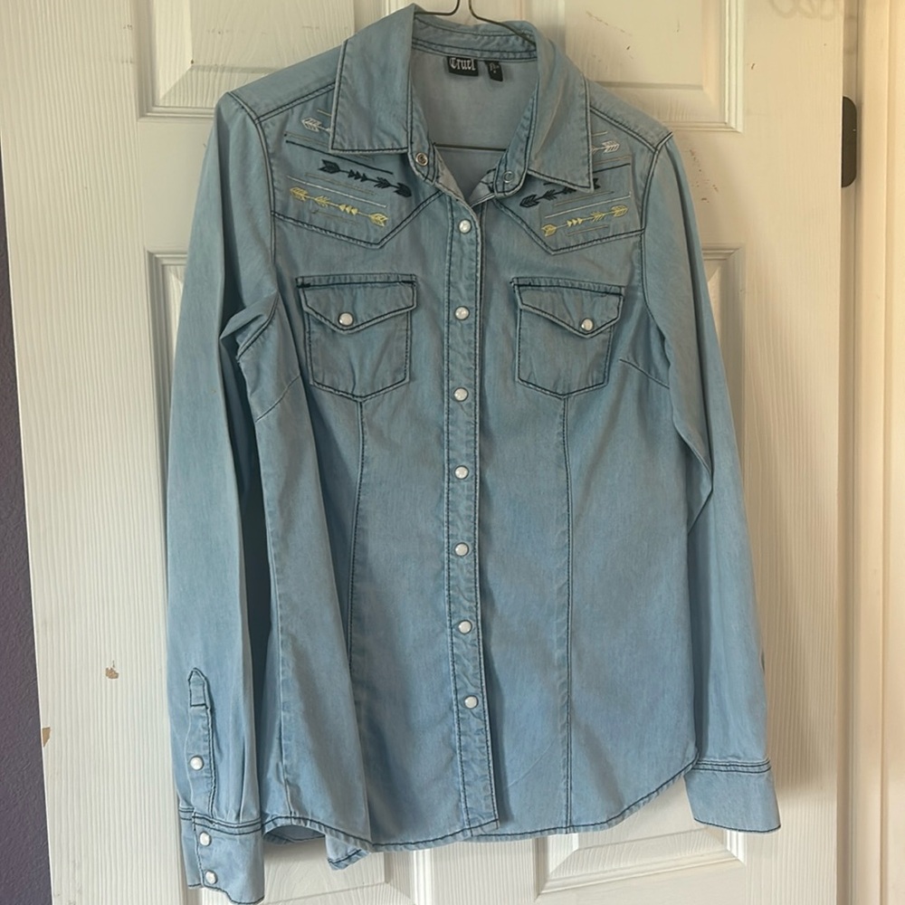 Cruel Girl Denim Western Pearl Snap